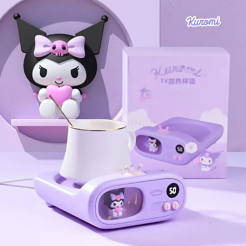 Sanrios Cartoon Cinnamoroll Kuromi Model Doll Thermostatic Coaster Cute Heating Base Coaster Cup Mat Heated Milk Cups Gift