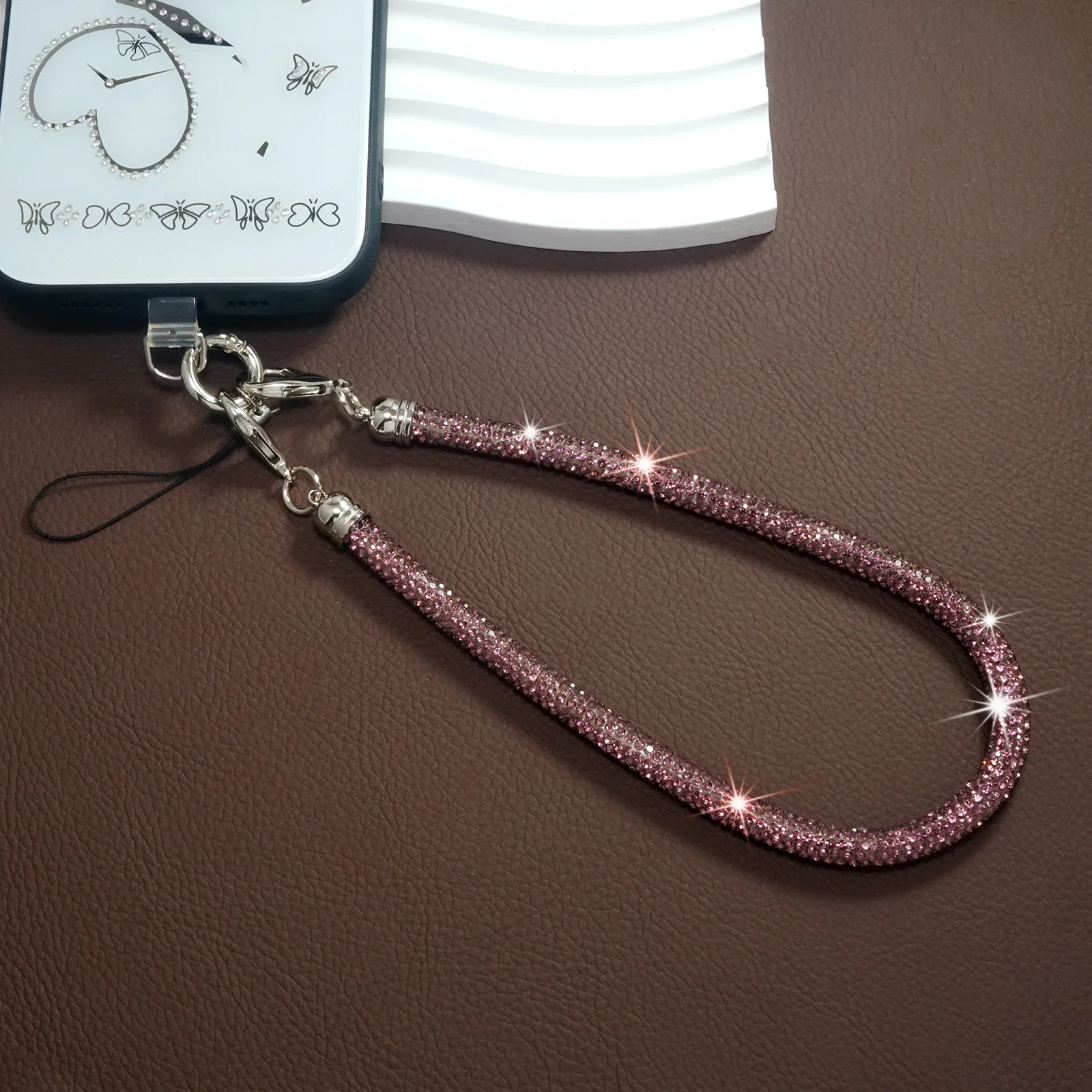 

For Mobile Phone Case Colorful Rhinestone Trim Cotton Core Base Lanyard Wrist Strap Short Bracelet Chain