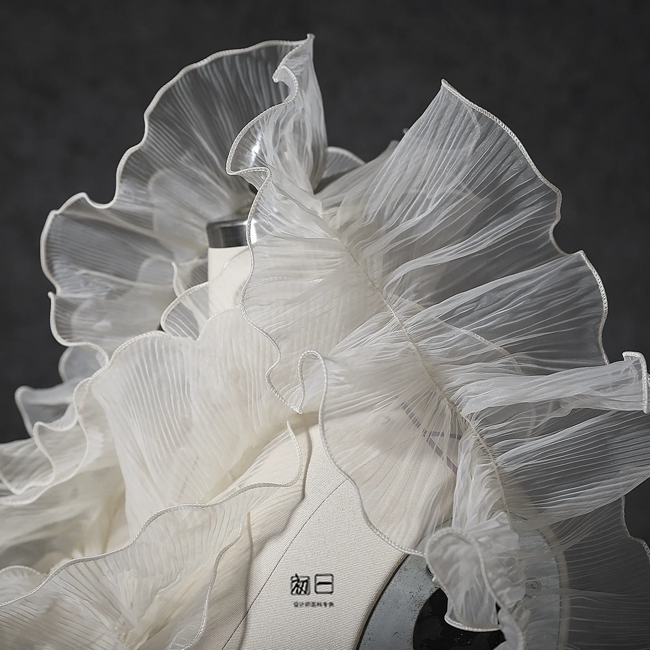 Yellow Binaural Ruffled Three-Dimensional See-through Wave Transparent Large Lace Pleated Wedding Dress Fabric Accessories