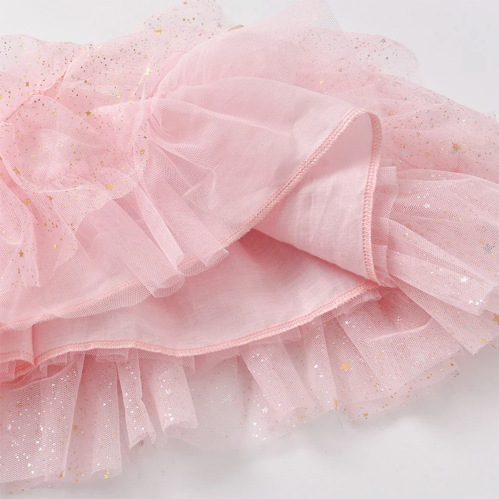 VIKITA Girls Pink Skirts Kids Mesh Tulle Princess Birthday Party Performance Casual Daily Cute Fashion Shiny Ballet Mini Skirts