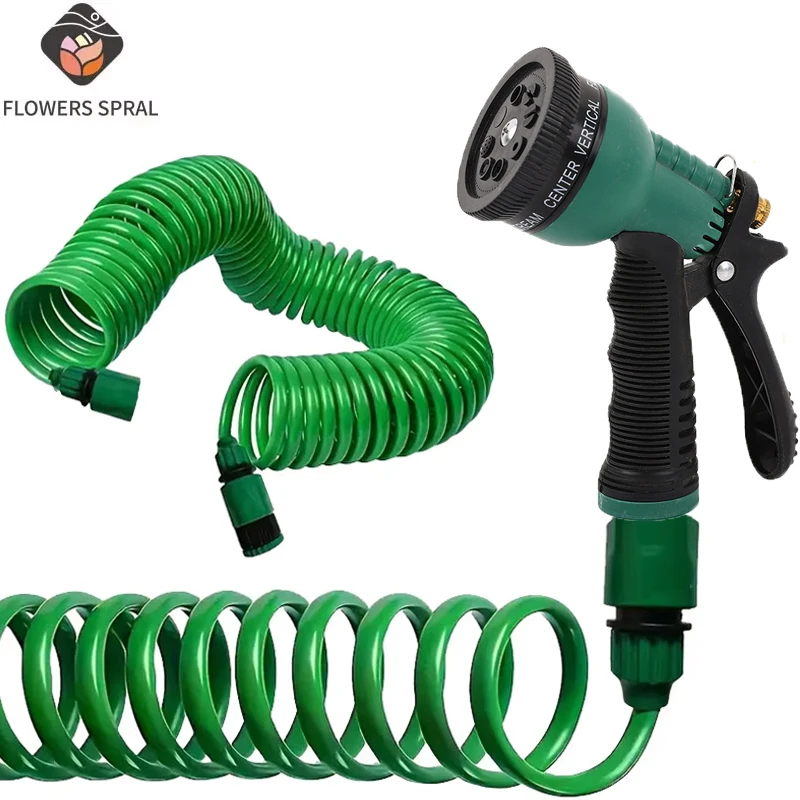Garden Irrigation Water Pipe Set With 7-Function Nozzle Water Gun, Car Irrigation Spring Pipe, Plastic Hose Cleaning Kit Tool