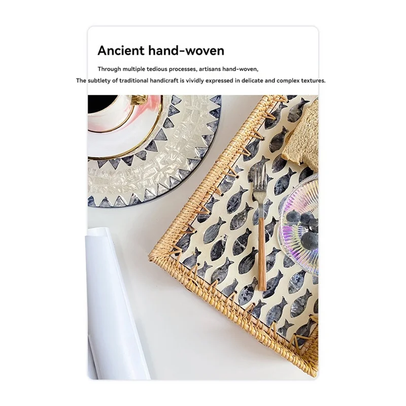 

ABWR-Rattan Tray, Display Rattan Basket With Handles, Rectangle Tray For Bread Fruit Coffee Decoration And Daily Necessity