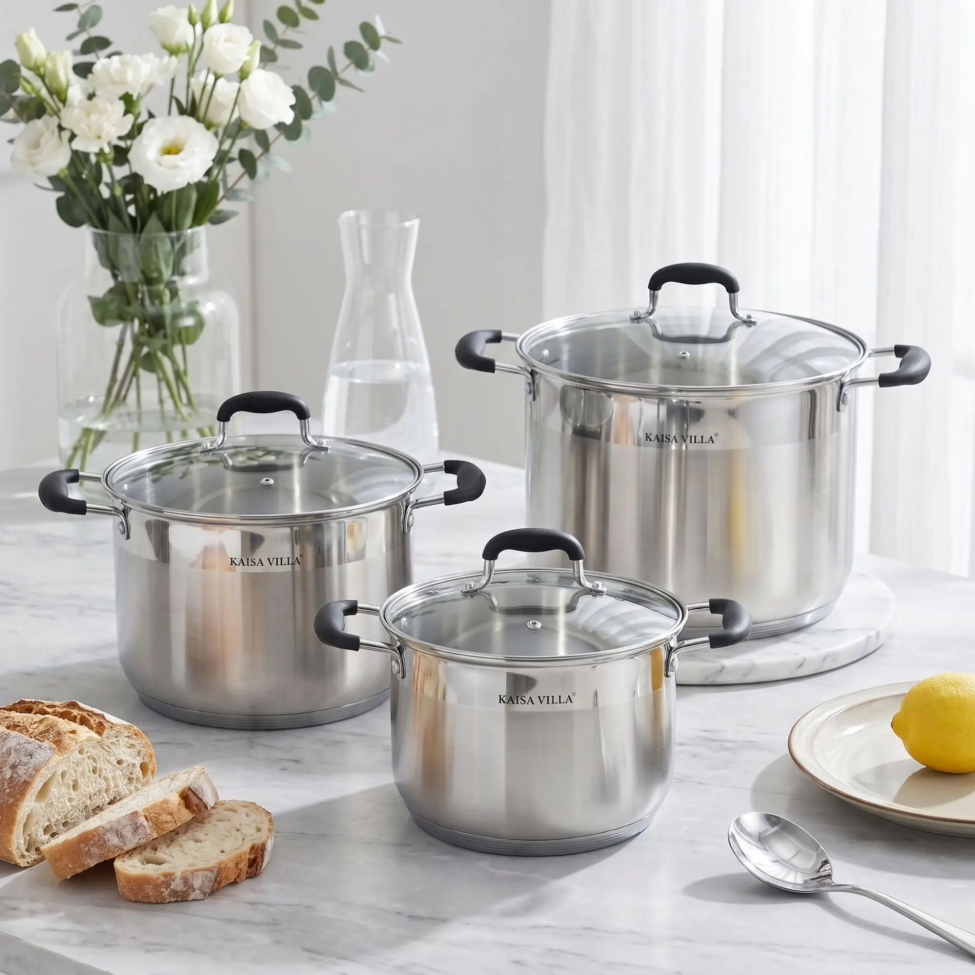 Thickened stainless steel soup pot set Large capacity 7-layer composite bottom household binaural pot