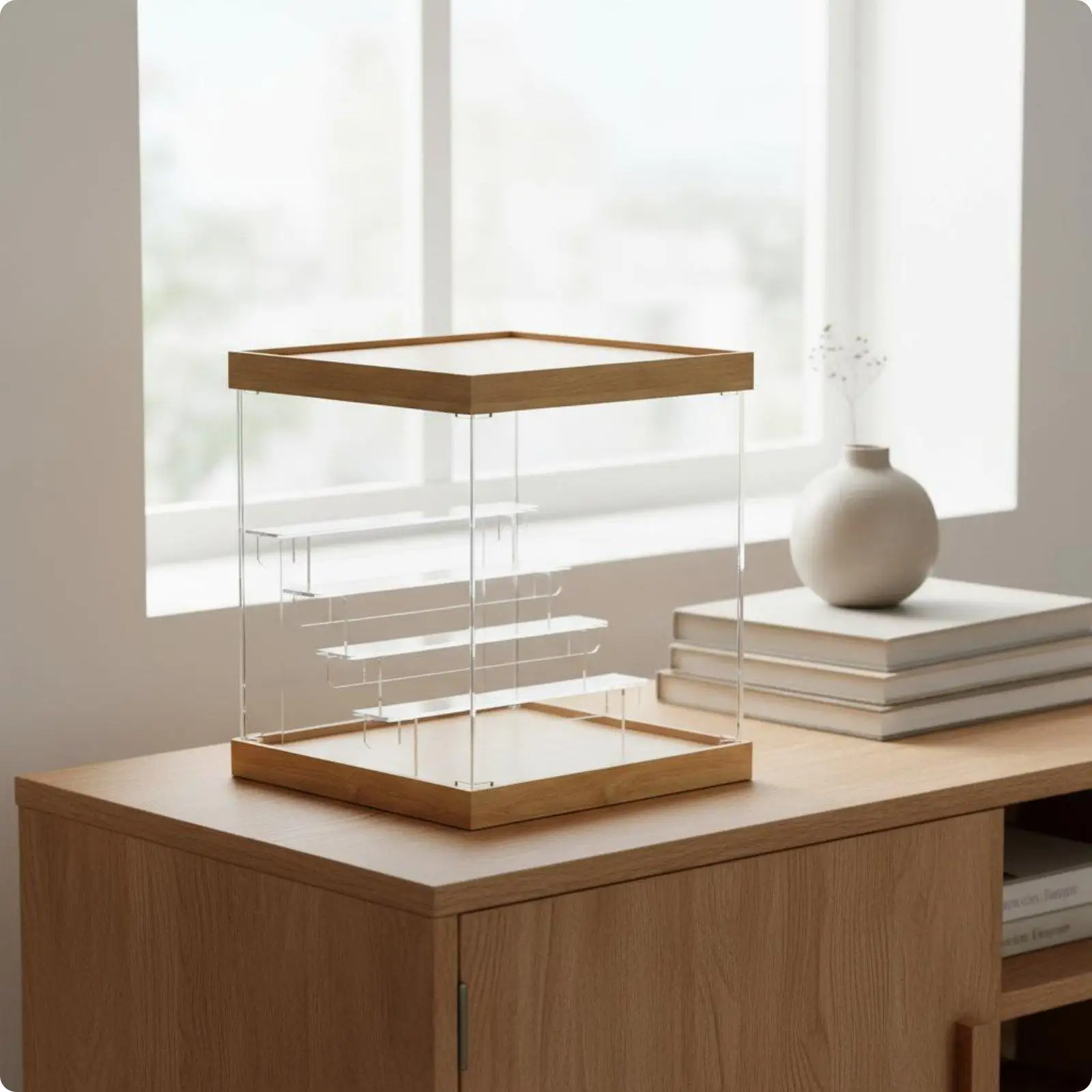 Display Stand Dustproof Multi-Tier Display Cabinet Movable Wheels for Collector