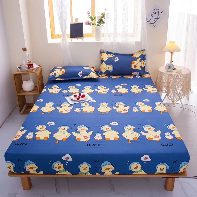 1pc Kids Bed Fitted Sheet Cartoon Cute Duck Printed Bed Sheet with Elastic Single/Queen/King Mattress Cover(without pillowcase)