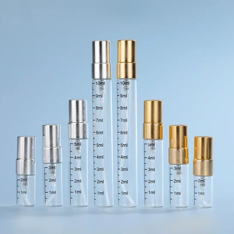 100PCS 2ML 3ML 5ML 10ML Refillable Perfume Bottle with Scale Mini Glass Spray Bottle FragranceAtomizer for Travel Purse Portable