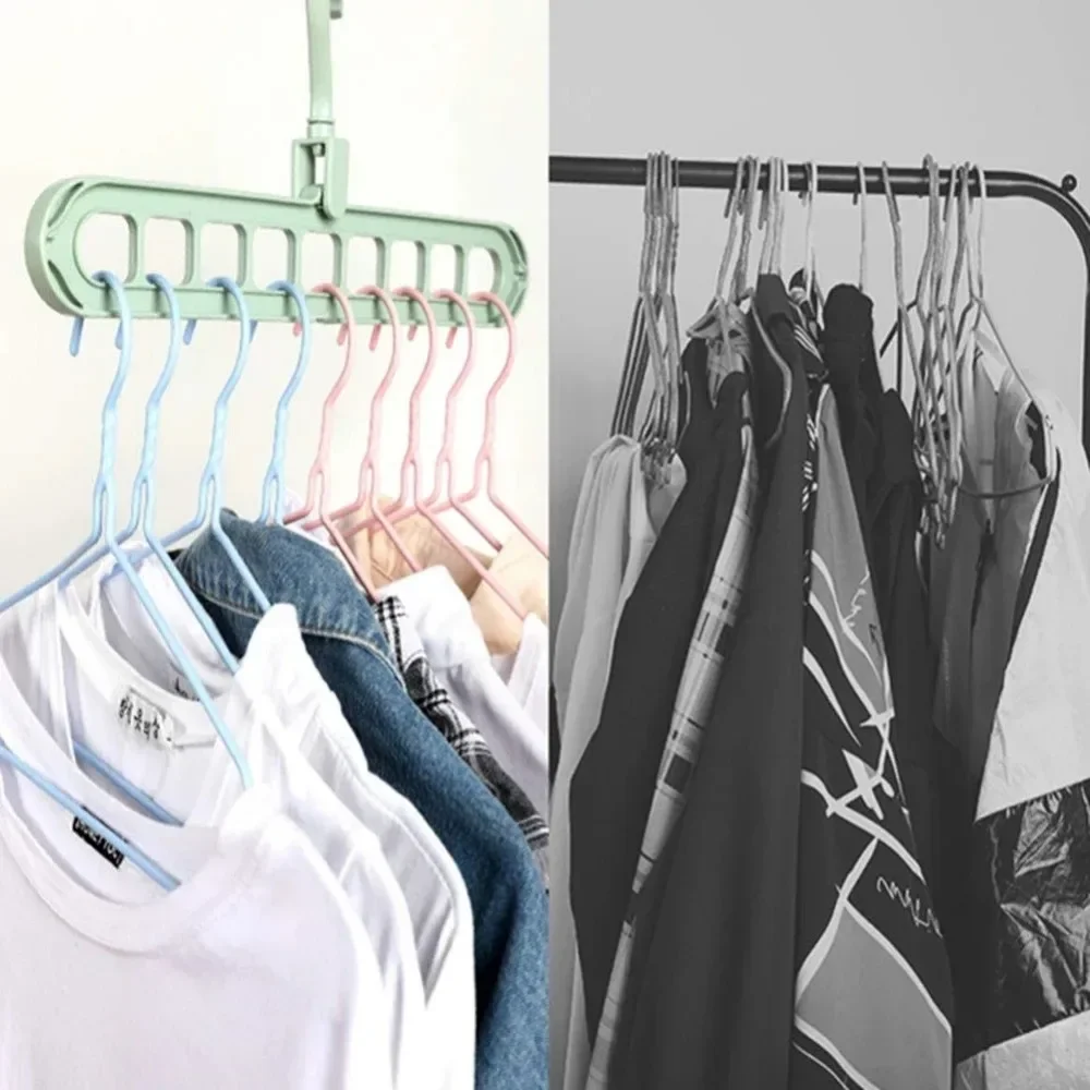 5pcs 9-hole wardrobe storage rack multifunctional foldable clothes drying rack storage clothes rack space-saving clothes hanger