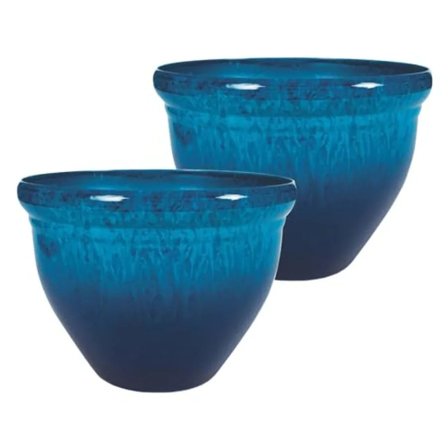 The Hc Companies 9 Inch Pizzazz Round Planter Pots With Ceramic Look Lightweigh…