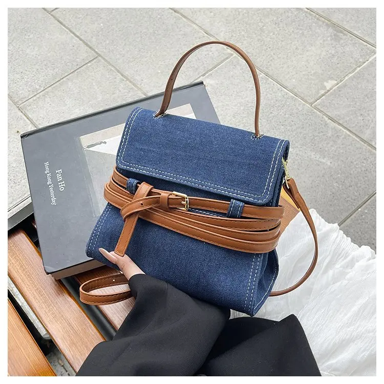 

‌Denim Crossbody Bag Women 2025 Retro Spliced Square Shoulder Purse Small Casual Bag for Shopping City Walk Daily Use Fashion‌