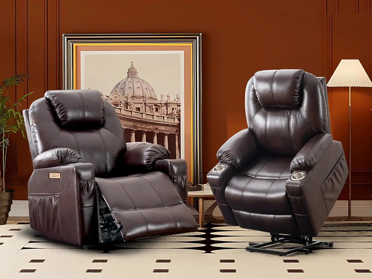 

CDCASA Large Power Lift Recliner Chairs for Elderly with Massage & Heat, Upgraded Breathable Leather Recliner Chairs