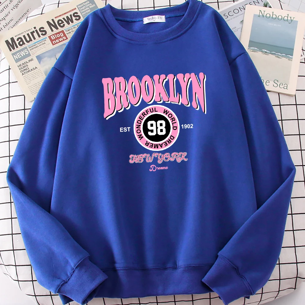 Brooklyn maravilhoso mundo sonhador impressão pullovers femininos all-match hip hop moletom velo solto roupas femininas outono y2k topo