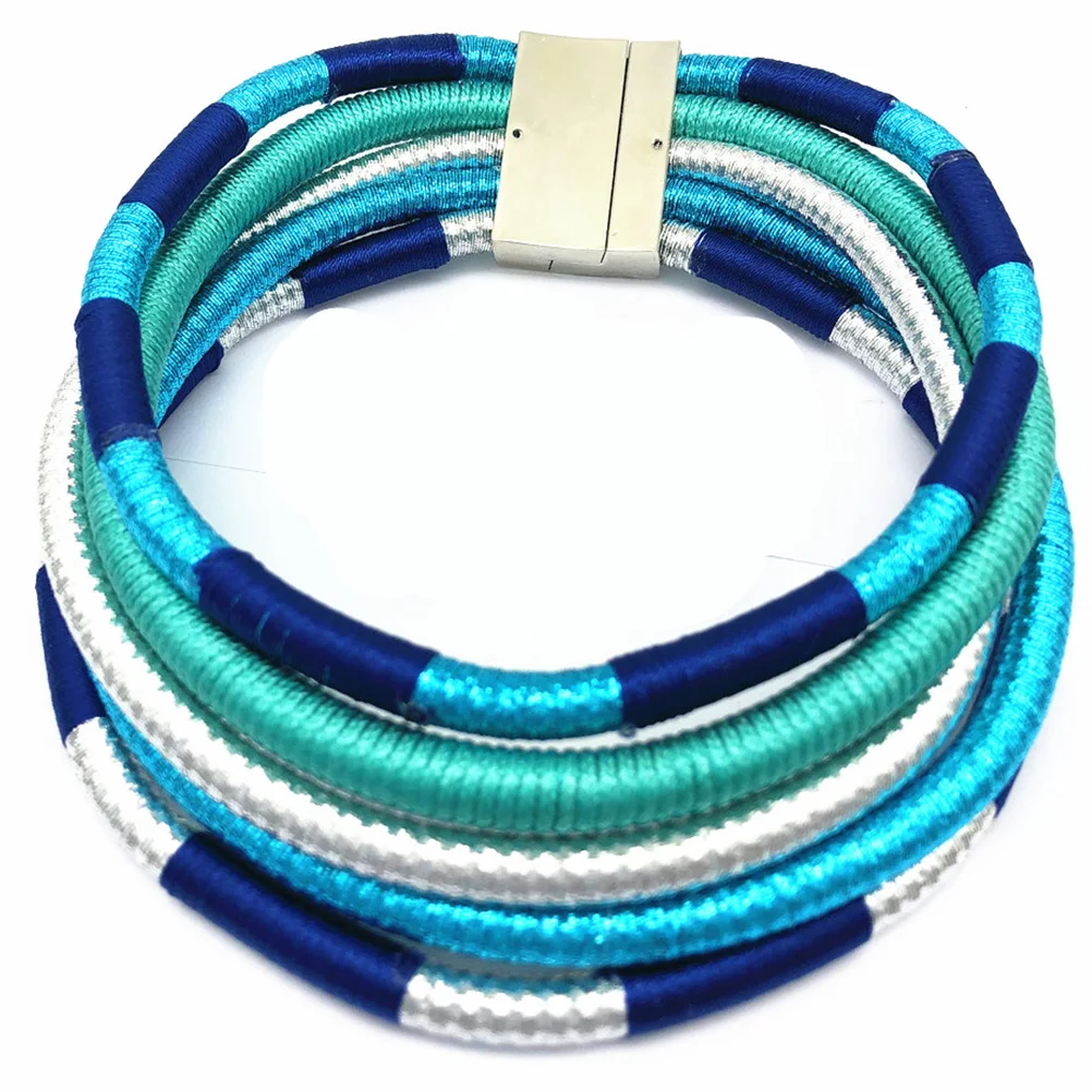 

Magnetic Buckle Necklace Set Women African Style Earrings Weaving Necklace Jewelry Long Lasting Premium Material