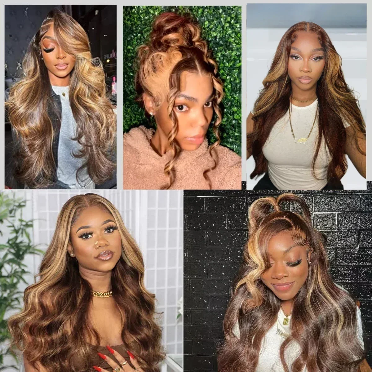 Chocolate Brown Skunk Stripe Lace Front Wig Honey Blonde Body Wave Lace Front Wigs Highlight Synthetic Glueless Wigs For Women