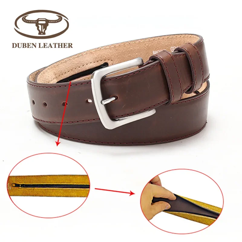 Cartera de bolsillo interior con cremallera personalizada para hombre, hebilla de cinturón de cuero Pu, cinturón informal antirrobo ecológico, venta al por mayor personalizable