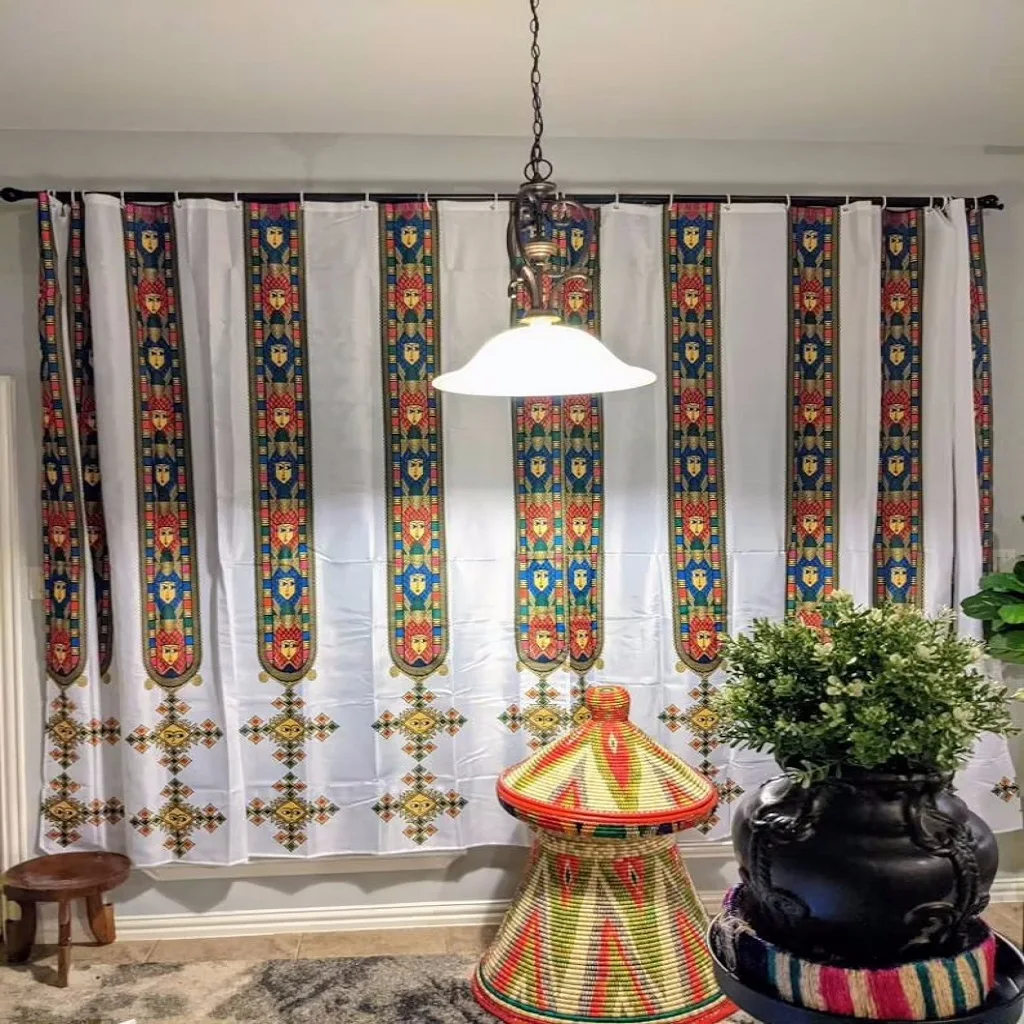 Ethiopian and Eritrean Traditional Curtains for Living Room Set Tilet Design High Quality Thick Blackout Cortinas 2 Pieces