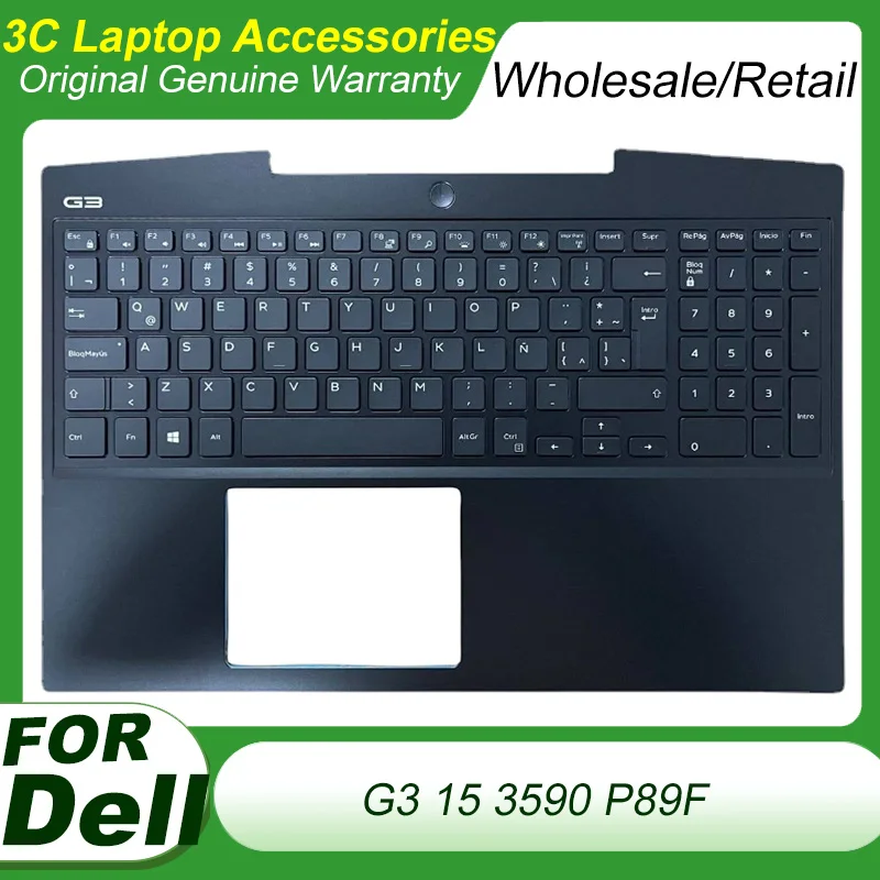 Original New Latin Keyboard For Dell G3 15 3590 P89F Palmrest Upper Cover Top Case Gaming Laptop White Backlight Keyboard LA