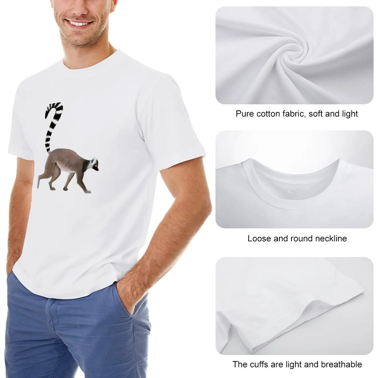 Ring Tailed Lemur Pattern T-Shirt custom t shirts quick drying t-shirt sweat shirts oversized t shirts for men