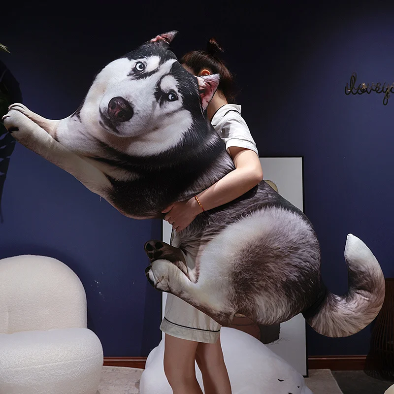 Simulation Husky Dog Stuffed Pillow 3D Print Husky Cushion Weird Creative Prank Gift Home Bedroom Living Room Decor