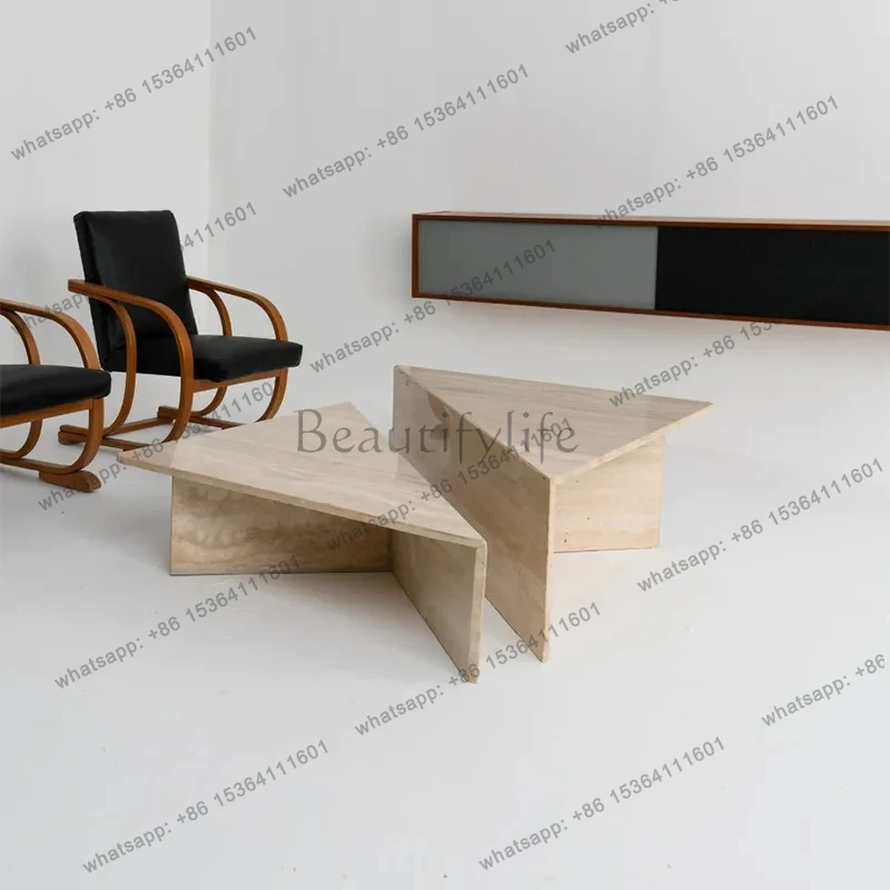 

Italian Luxury Travertine Coffee Table - Wabi Sabi Style Minimalist Set, ENF Eco-Friendly Custom Modern Living Room"