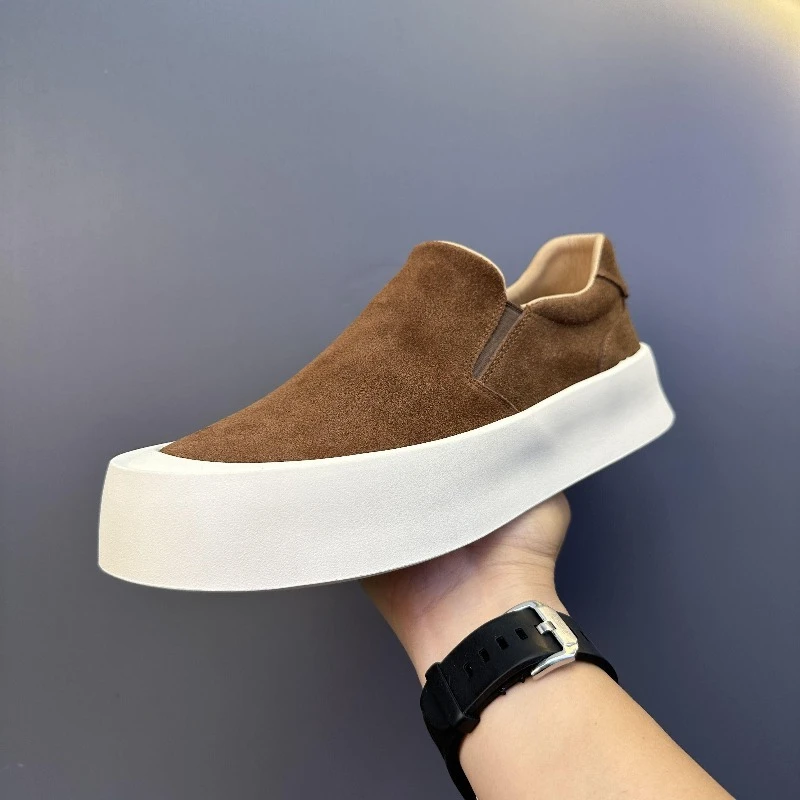 

Men's Shoes Trendy Casual Slip on Loafers British Style Genuine Leather Thick Sole Sport Board Shoes Male Luxury Sneakers Flats