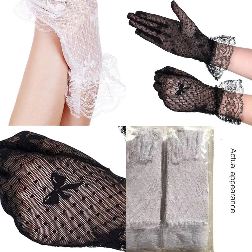 

R1WE Свадебные наручные перчатки Женские короткие кружевные перчатки Перчатки для оперы Перчатки для чаепития