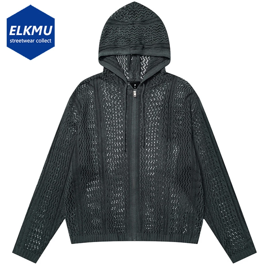 

Hollow Out Hooded Sweaters Streetwear Harajuku Hip Hop Oversized Sweaters Knitted Cardigan Loose Casual Sweaters