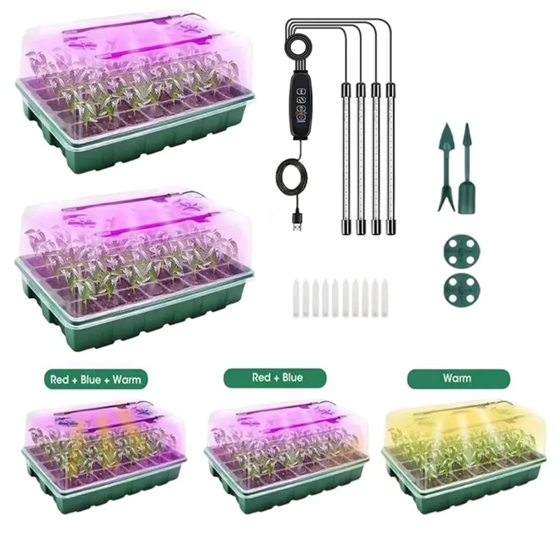 ABBN-80 Cell Tray With Grow Lights And Heat Mat,Seed Growing Tray, Germination & Plant Propagation Station For Indoor Plants