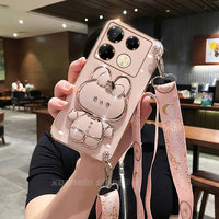 For Infinix Infinix Note 40 Pro+ Plus 40Pro 5G Phone Case Silicone Plating Cartoon Rabbit Fold Stand Makeup Mirror Bracket Cover