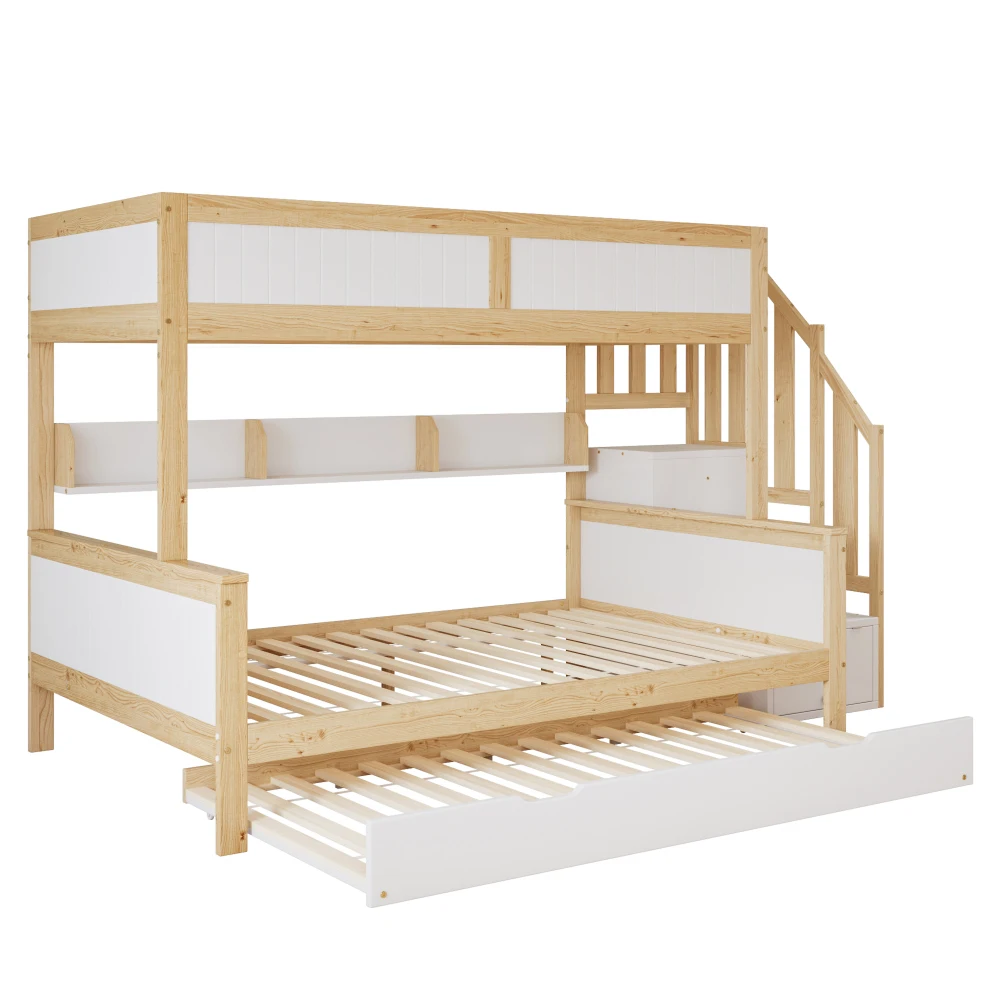 PINGGO Etagenbett 90x200/90x190/120x200cm mit Fallschutzgitter, 3-stöckiges Rollbett mit Kleiderschrank und Eck-Treppe, ohne Matratze – Detail 13