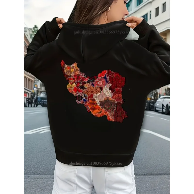 Vintage Oversized Hoodie Halloween Gifts Iran Map Pattern Fall Clothes Autumn Winter Daily Wear Gift For Her