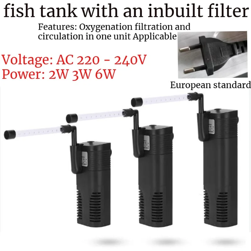 AC220~240V 2w 3w 6w Small Fish Tank Built-in Filter Three-in-One Filter Circulation Oxygenation with Rainfall Tube Small Filter