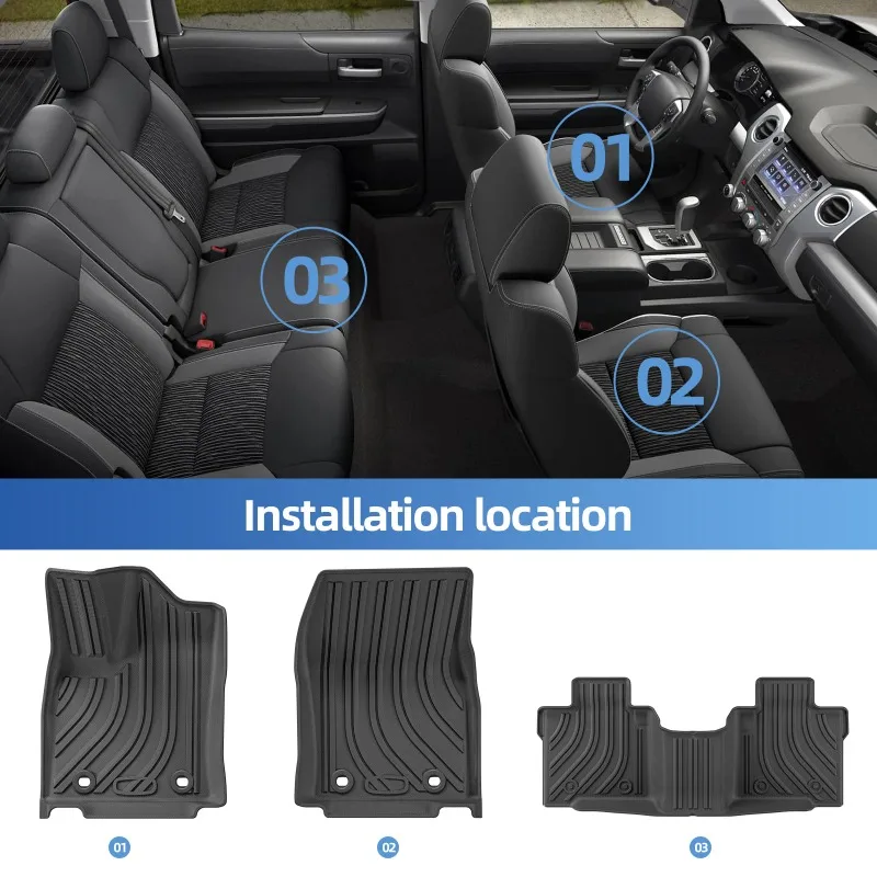 Fußmatten für Toyota Tundra 2022-2024 CrewMax Cab, Allwetter-Fußmatten, TPE 3D Fußmatte, Schwarz, Linkslenker – Detail 3