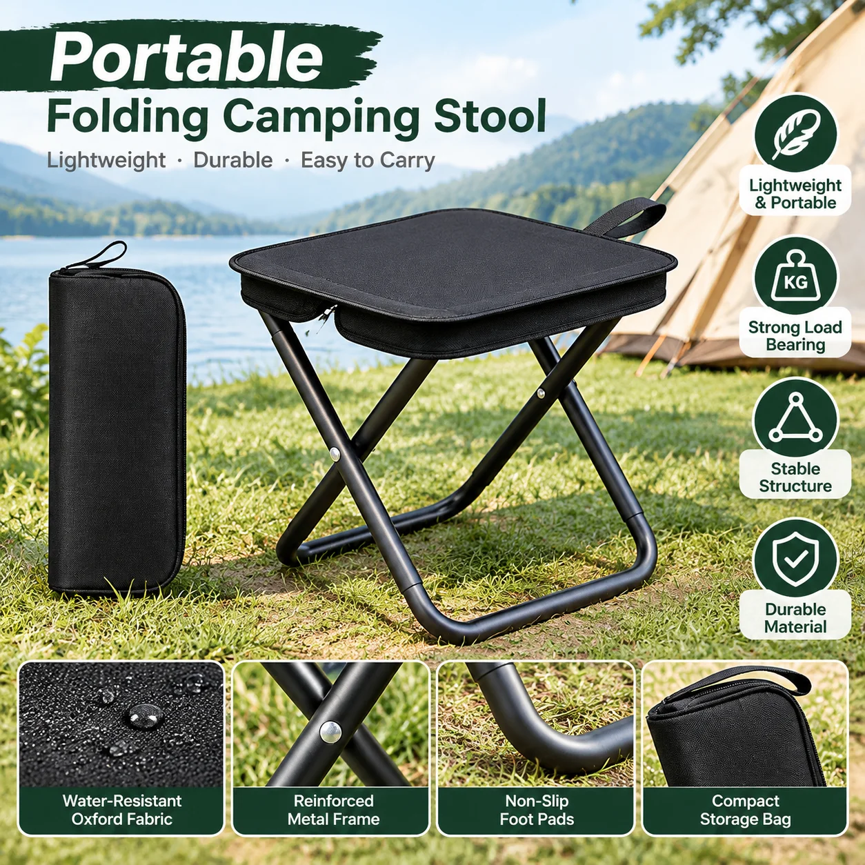 Fishing Equipment Bag - Portable Folding Camping Stool Lightweight Compact