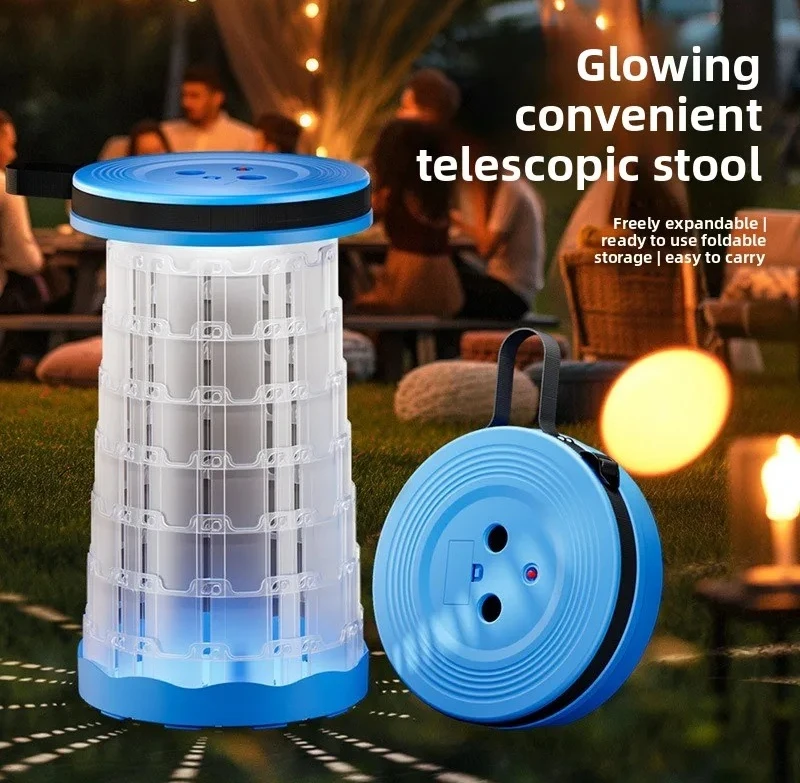 Luminous Telescopic Stool For Camping Portable Plastic Foldable Seat Outdoor Travel Picnic Fishing Queue Gear（Without battery）
