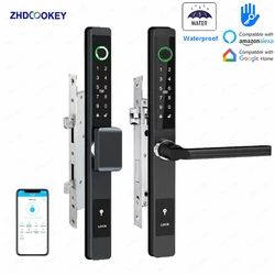 ZHDCOOKEY Biometric Digital Door Lock  Waterproof TTLock APP BLE Fingerprint RFID Card Password Aluminum Sliding Door Smart Lock