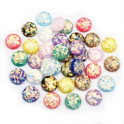 40pcs Fashion New 12mm Built-in Gold Color Metal Foil Flat Back Resin Cabochons Cameo Dome DIY Jewelry Findings