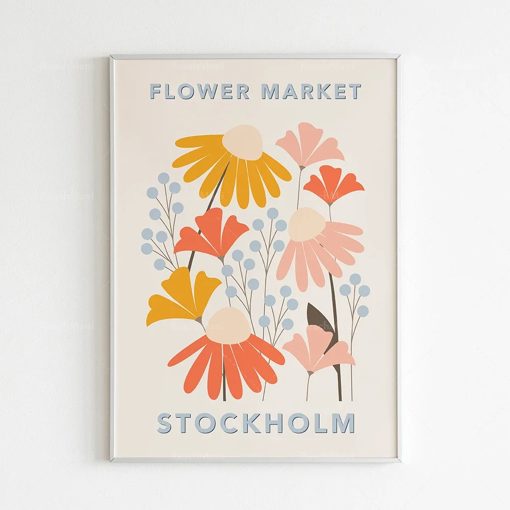 Flower market poster, retro simple flower market art aesthetic poster, flower wall decoration, spring gallery wall decoration