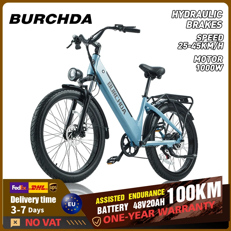Vélo électrique BURCHDA AZ26 1000W 26 pouces avec pneus larges 3.0, vélo de ville pour adultes, batterie amovible 48V20AH