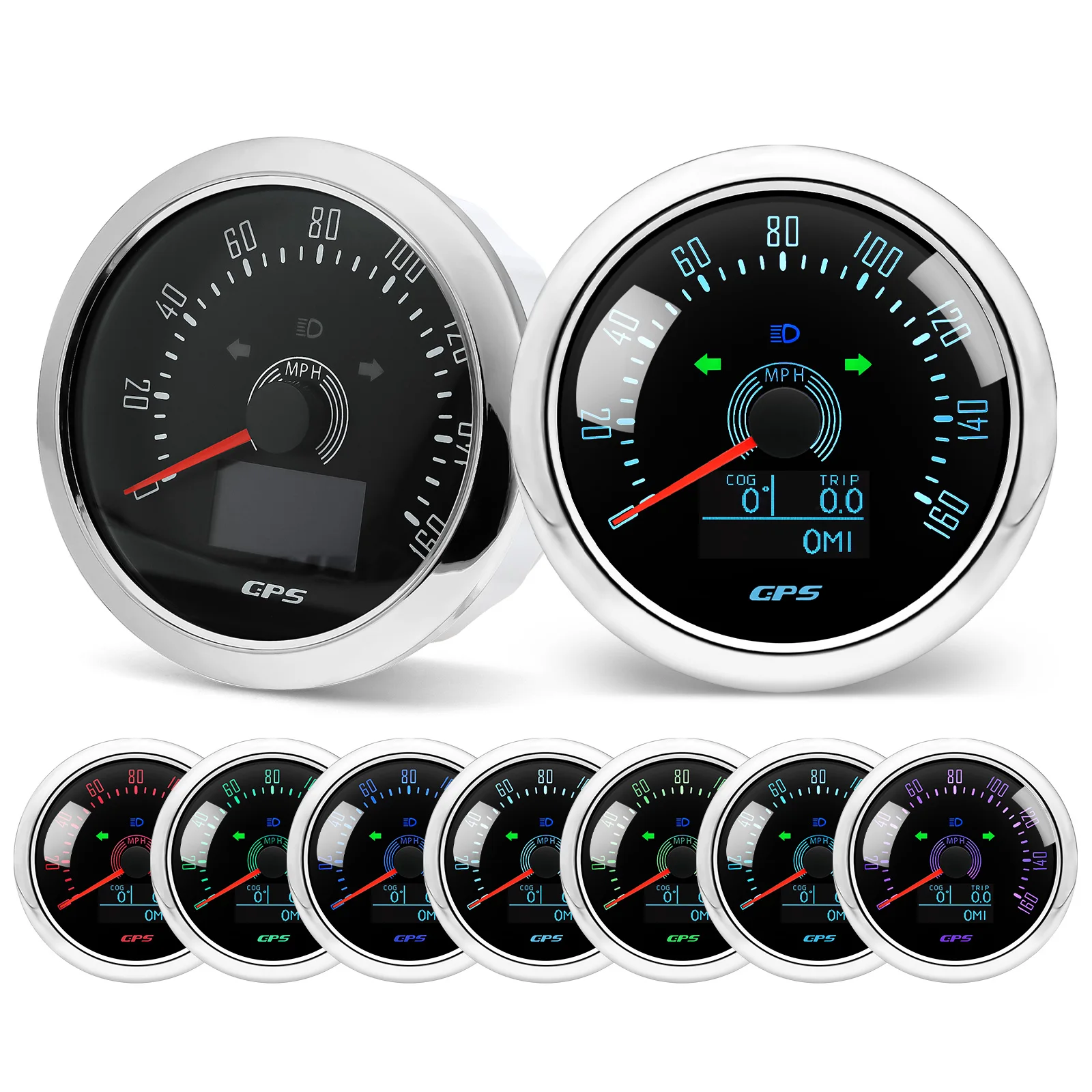

0-160 MPH 85MM GPS Speedometer with GPS Antenna Speed Meter Trip ODO COG Waterproof Speed Meter for Motorcycle Marine Boat
