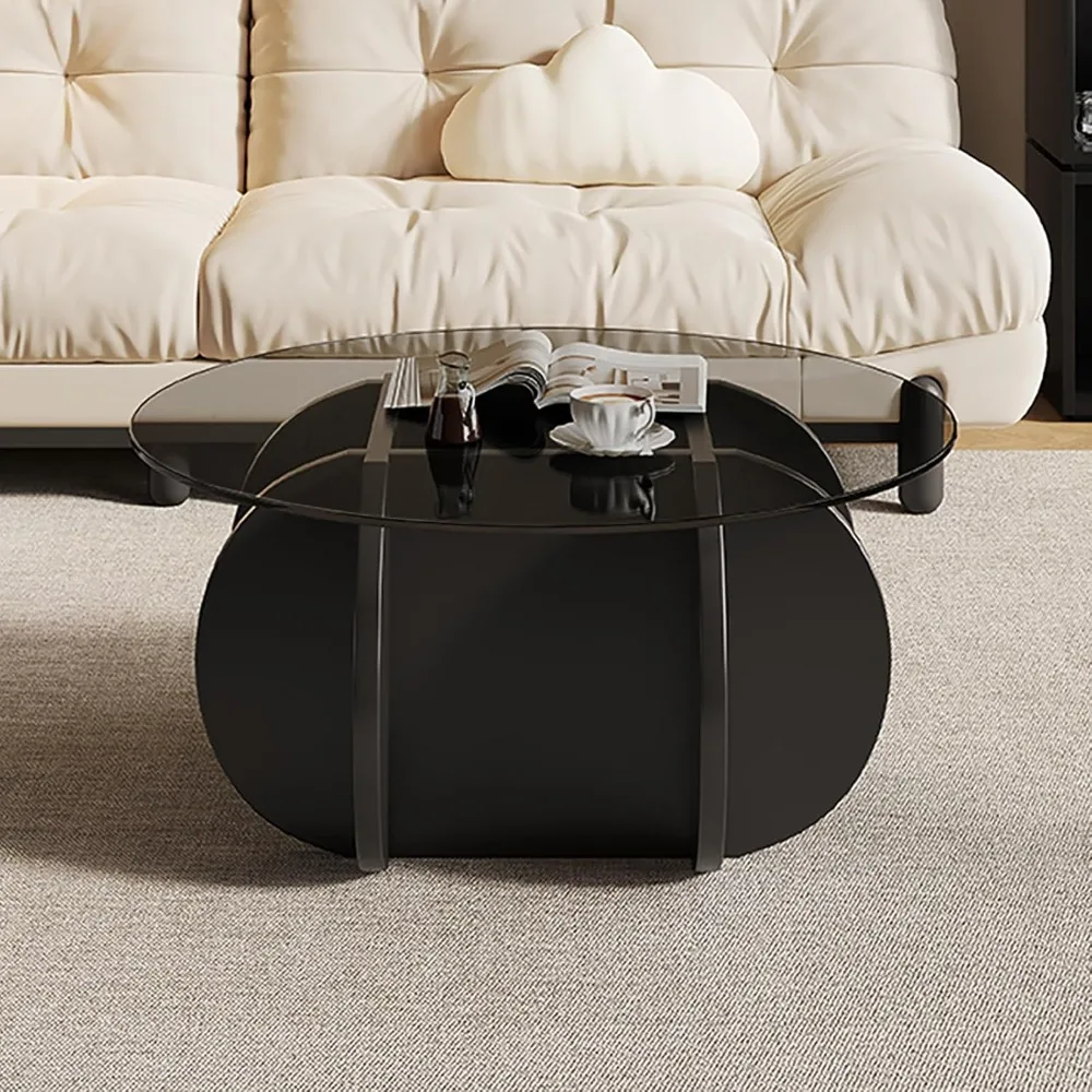 

Round Glass Coffee Table for Living Room, Black Small Coffee Table for Center, Suitable for Bedroom Living Room