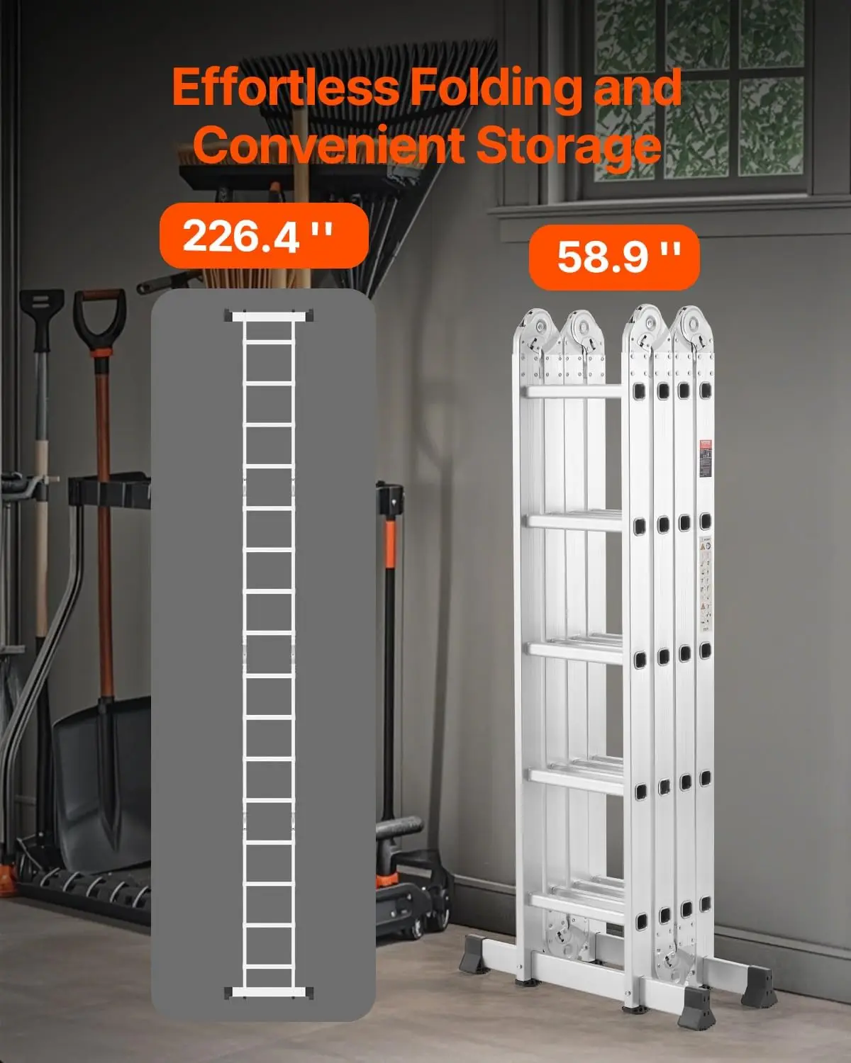 7-in-1 Tall Extension Step Ladder, A Frame 5 Step Telescoping Ladder, 19ft Reach Height Heavy Duty Adjustable Ladder