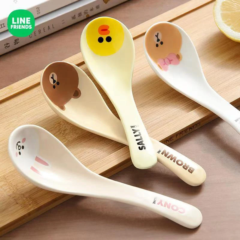 

Linefriends Brown Bear Cute Ceramic Spoon Household Soup Spoon Cartoon Creative Tableware Gifts Toy Collection for Kids