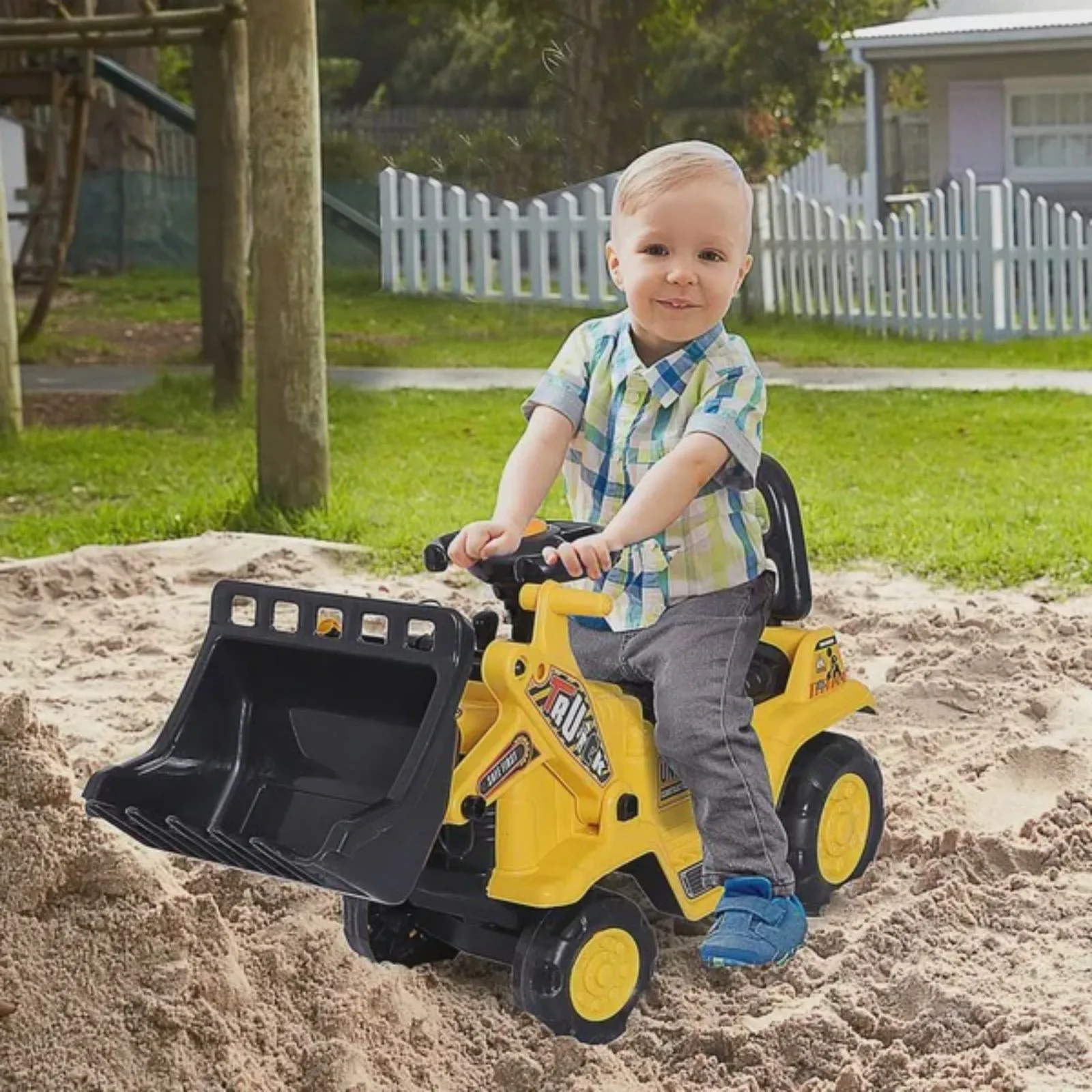 

3 in 1 Ride On Toy Bulldozer Digger Tractor Pulling Cart