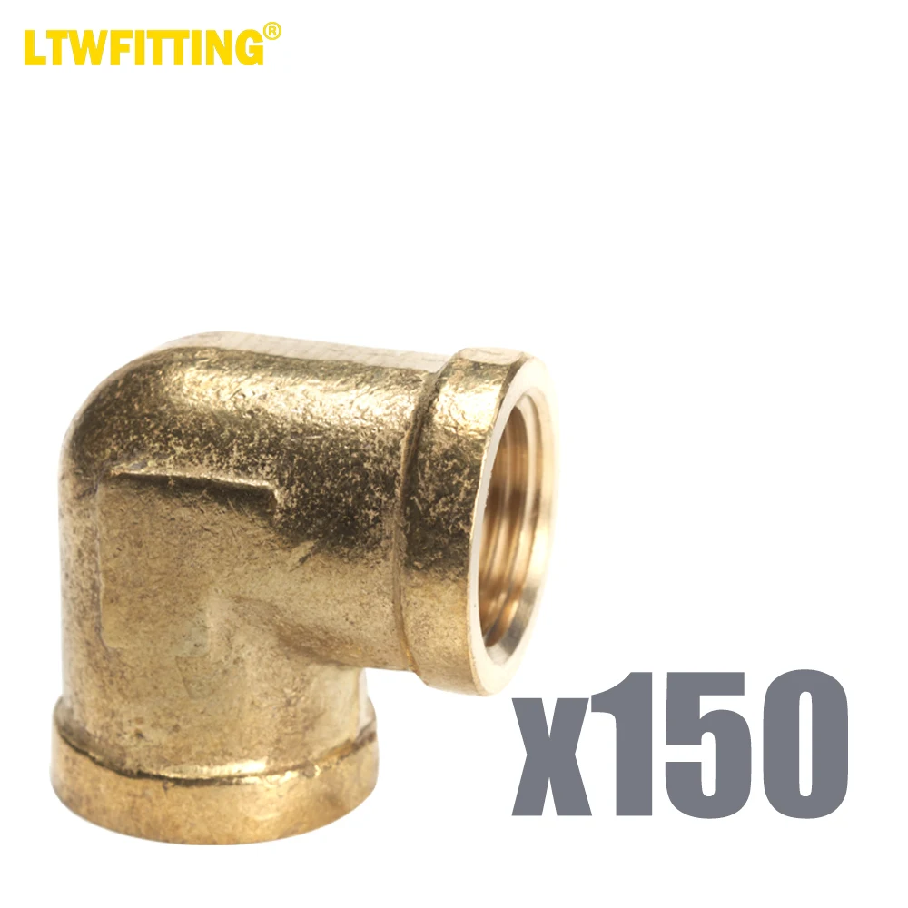 

LTWFITTING Brass Pipe Fitting Female 90 Deg 3/8 NPT Elbow Fuel Air(Pack of 150)