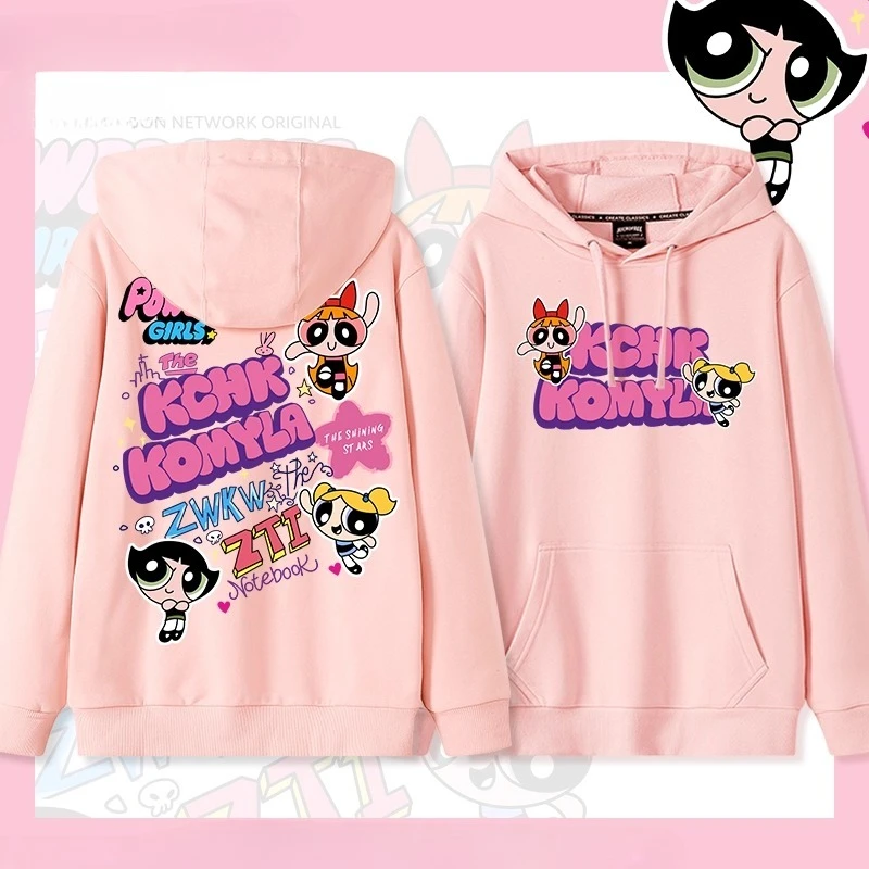 لطيف هزلية Powerpuff الفتيات زهر فقاعات Buttercup طباعة زوجين معطف بقلنسوة في سن المراهقة الخريف والشتاء موضة معطف متعدد الاستخدامات