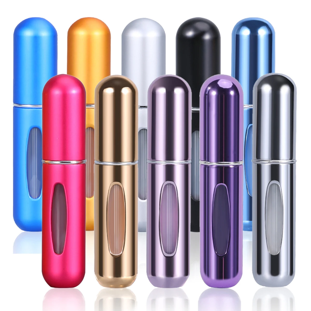 6/10 Uds 5ml atomizador de Perfume portátil contenedor de líquidos Mini bomba de tubo de pulverización recargable botella de Alcohol en aerosol cosmético de aluminio