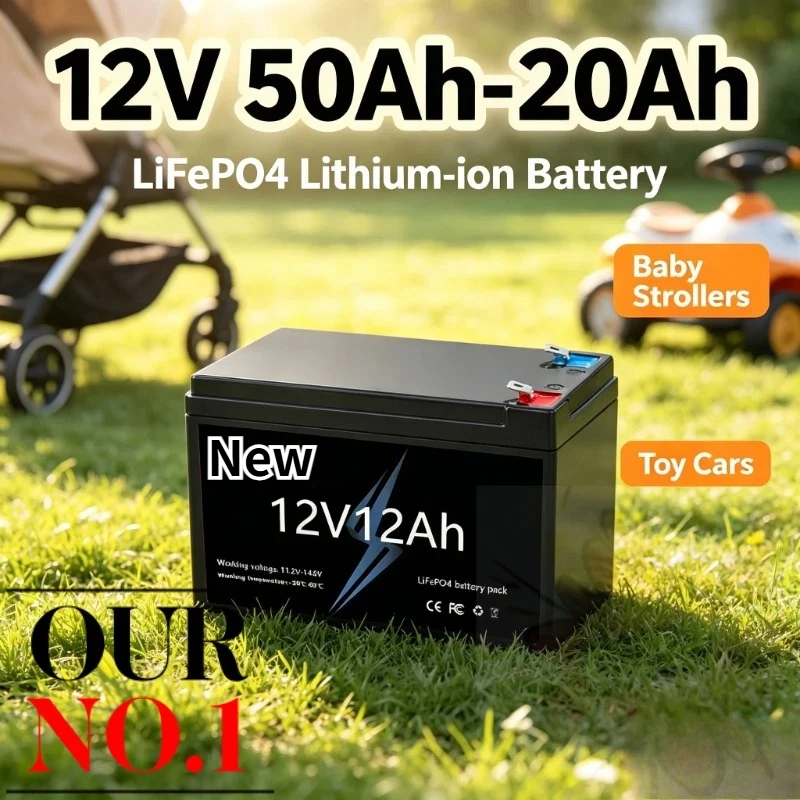 Upgrade 12V LiFePO4 Lithium-ion Battery 50Ah-20Ah Rechargeable Batteries for Baby Strollers Toy Cars Motorcycles and Hand Carts