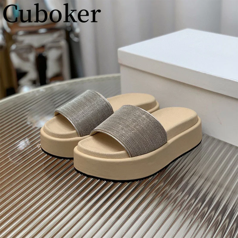 

2024 Summer Popular Platform Slippers For Women Designer Open Toe Thick Sole Flat Mules Outdoor Casual Beach Slides Shoes Femme