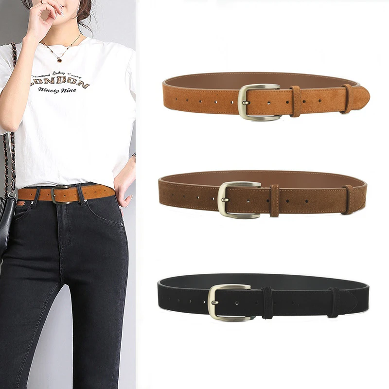 

Women's Belt Trend Copper Pin Buckle Belt 1.3 Inch Genuine Leather Waistband Versatile Soft Jeans Belt Gift for Mom Girlfriend