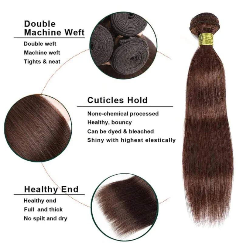 Steil Mensenhaar Bundels Met Sluiting Chocoladebruin Weave Extensions Voor Vrouw Echt Mensenhaar 3 Bundels Frontale 13X4 Kant